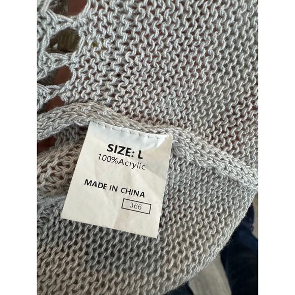 Women’s Large Light Gray Open Knit Longline Duster Cardigan Lightweight Boho - Picture 4 of 4